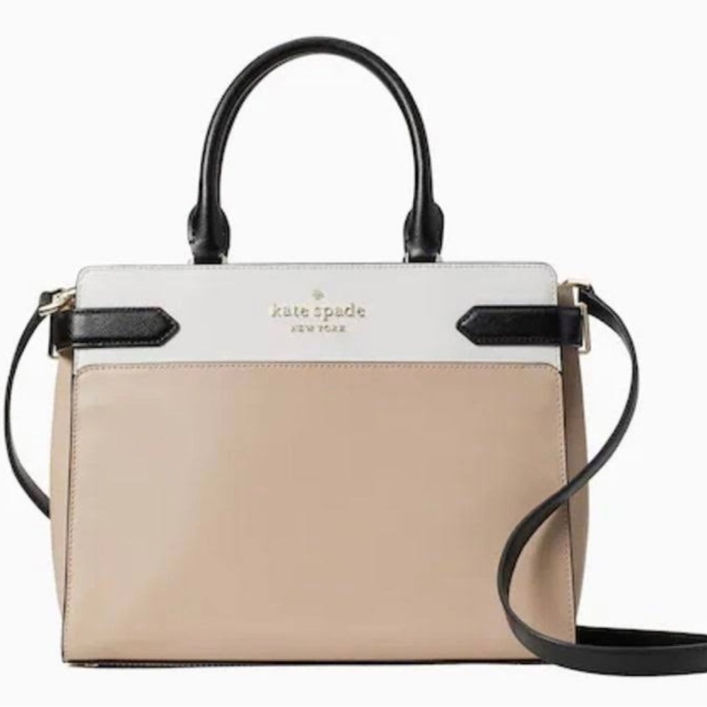 Kate Spade Staci Colorblock Medium Satchel Crossbody in Beige